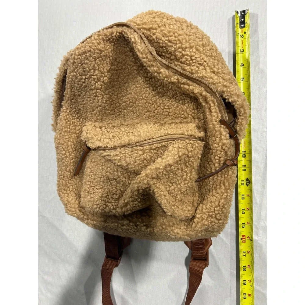 Sonoma Goods for Life Tan Sherpa Fleece‎ Backpack Faux Leather Trim Brown Bag